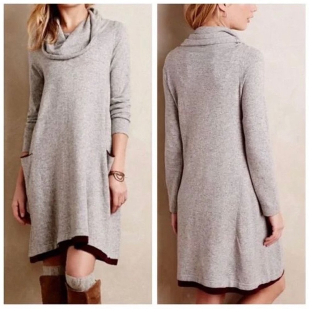 Anthropology Sparrow Gray Sweater Long Sleeve Dress Size XS